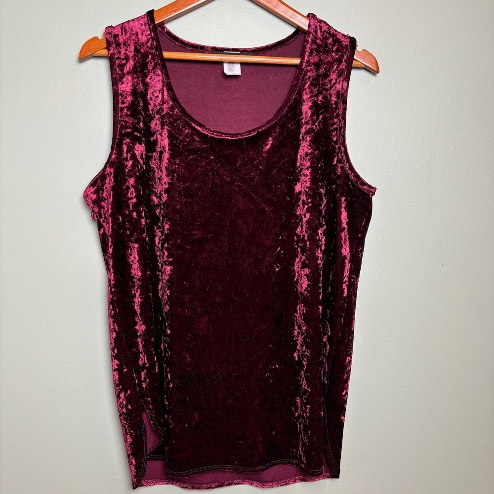 Womens Crushed Red Velvet Top Size XL Glam Party Going Out Sleeveless Stretch